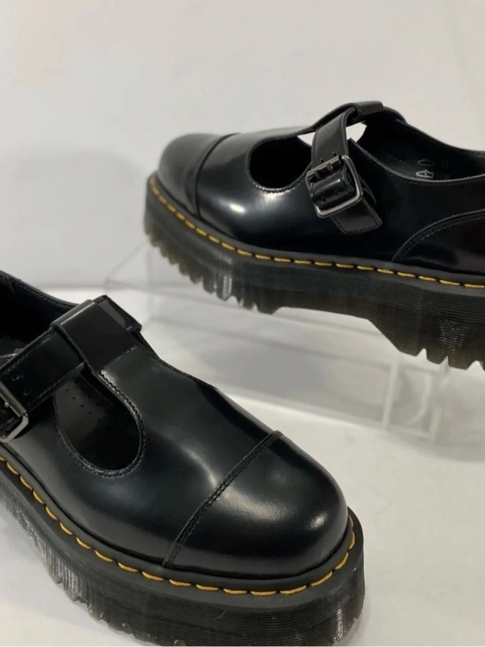 Dr. Martens Bethan Quad Platform Mary Jane T Strap Black Smooth Women's US 8 NEW